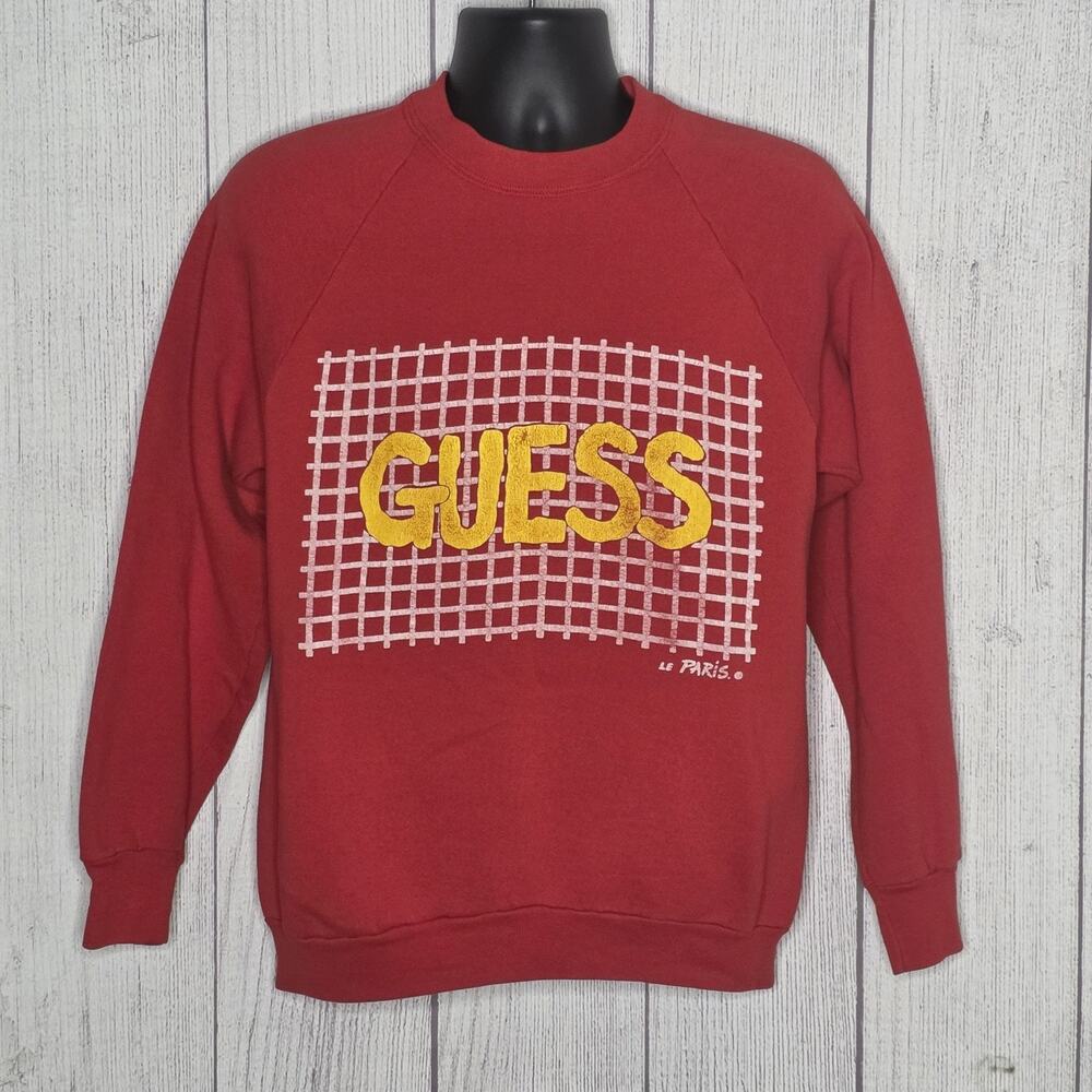 Vintage Guess Sweatshirt Red Graphic Crewneck Fruit of the Loom USA, Large